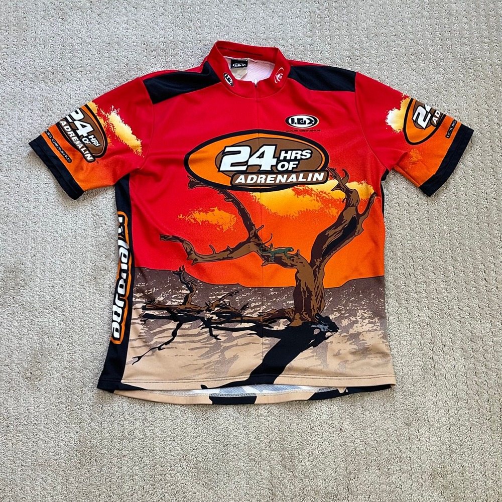 Louis Garneau Cycling Jersey Men Large Red 24 Hrs of Adrenalin Zip Bike Shirt‎